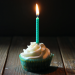 Cumpleaños define la profesión. Cupcake con vela de cumpleaños encendida.